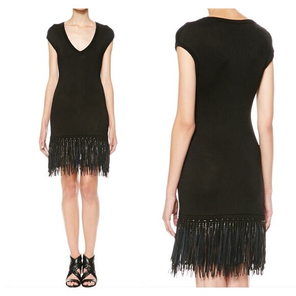 Ralph Lauren Black Label Leather Fringe Knit Mini Dress S $2K Cocktail Party - Picture 1 of 5